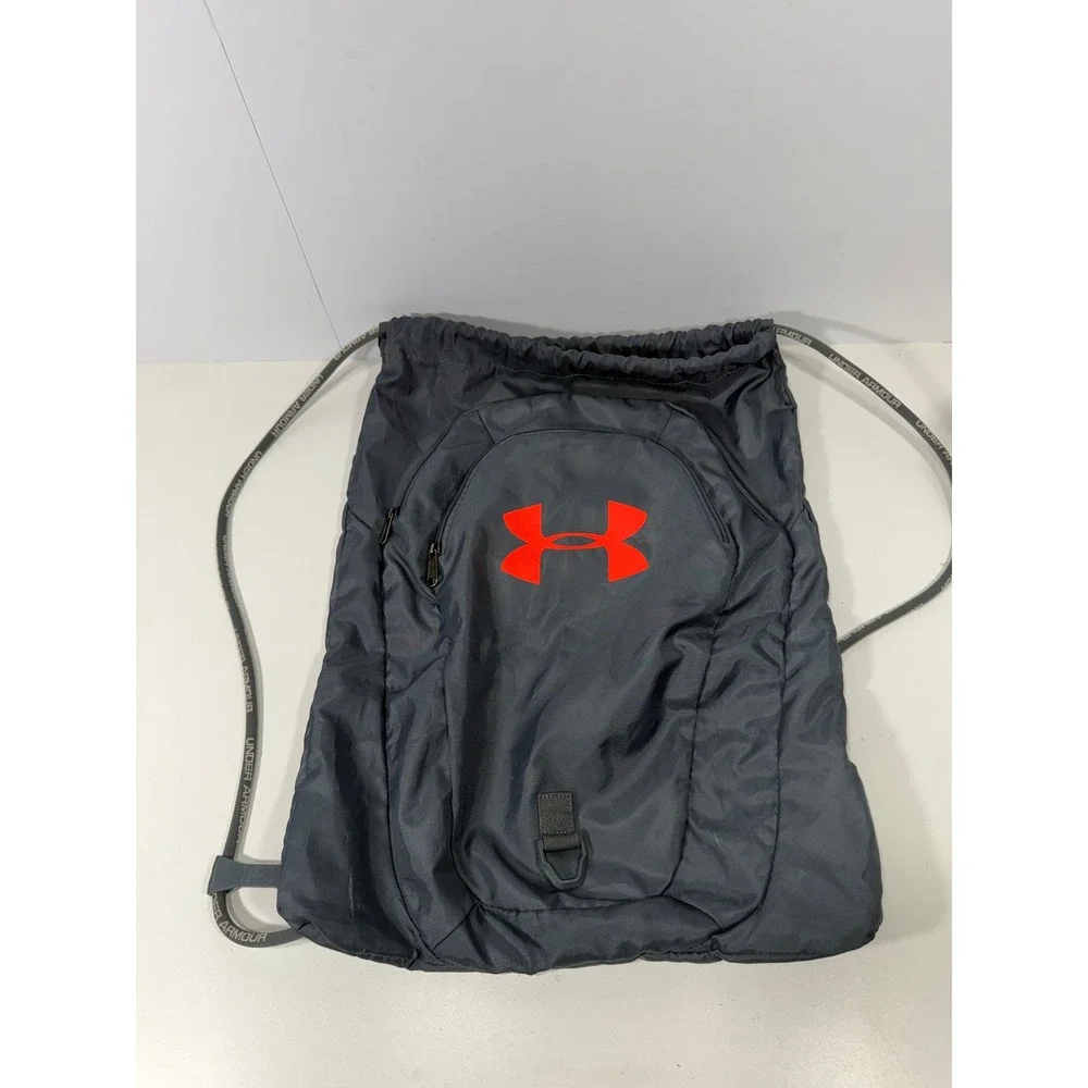 Under Armour Grey Orange Logo Drawstring Sackpack Gym Bag 1342663 Unisex 18x14